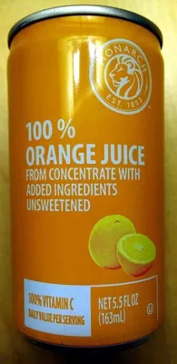 100% Orange juice from concentrate with added ingredients unsweetened Monarch, US Foods 5.5 FL OZ (163 mL), code 0758108231832