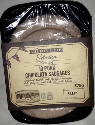 10 pork chipolata sausages Milton Gate 375g, code 20347901