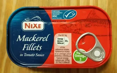 Mackerel fillets in tomato sauce Nixe 125gr, code 20978570