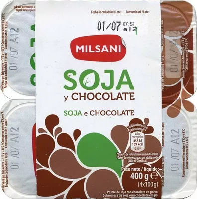 Postre de soja y chocolate Milsani 400 g (4 x 100 g), code 24068826