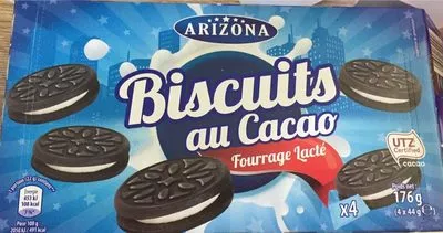 Biscuits cacaotés fourrés saveur vanille Arizona, Aldi 176 g (4 * 44 g e), code 26026299