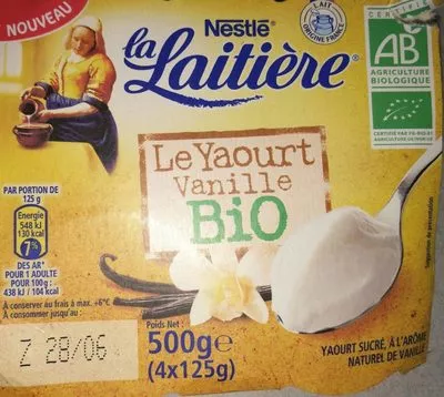 Le yaourt vanille bio La Laitière, Nestlé 500 g (4 * 125 g), code 3023290002117