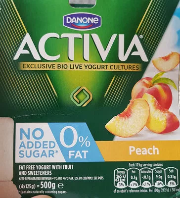 Activia 0% Fat Peach Yogurt danone, Activia 500 g (4x125g), code 3033491117084