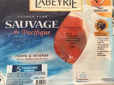Saumon fumé sauvage du pacifique 5 tranches Labeyrie 150 g e, code 3033610062578