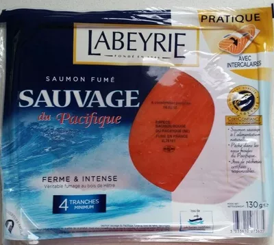 Saumon fumé sauvage du Pacifique Labeyrie 130 g en 4 tranches minimum, code 3033610073635
