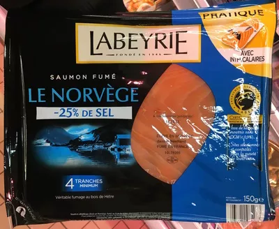 Saumon fumé Le Norvège (-25% de sel) Labeyrie 150 g (4 tranches minimum), code 3033610084983