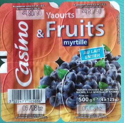 Yaourt & Fruits - Myrtilles Casino, Groupe Casino 4 x 125 g, code 3222471105016