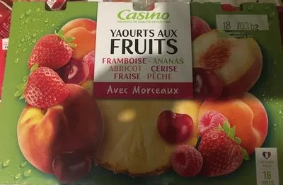 Yaourts aux fruits - Framboise, ananas, abricot, cerise, fraise, pêche Casino 16 x 125 g, code 3222475730337