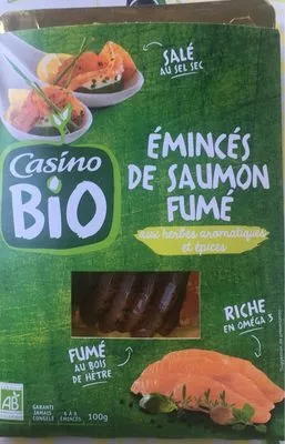Emincés de saumon fumé aux herbes aromatiques et épices Bio Casino Bio,  Casino 100 g, code 3222476990075