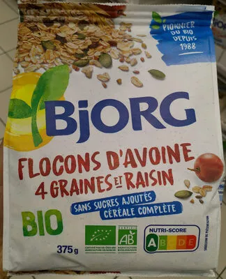 Flocons d'avoine 4 graines et raisins Bjorg 375 g, code 3229820786599