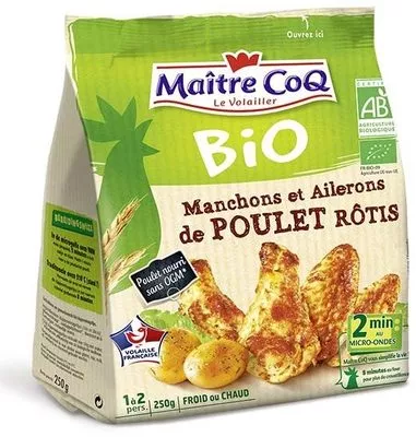 Manchons et ailerons de poulet rôti bio Maître Coq 250 g, code 3230890042485