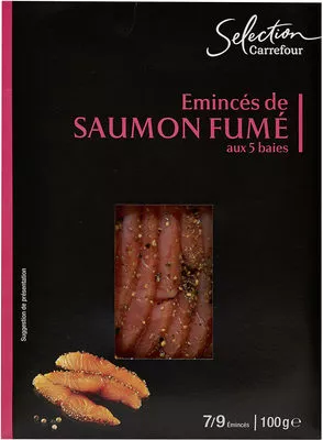 Emincés de Saumon fumé aux 5 baies Carrefour Sélection, Carrefour 100 g, code 3245411891800