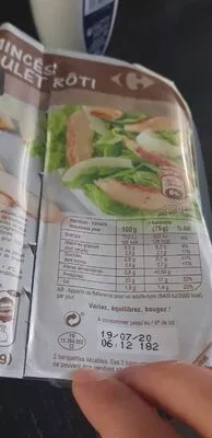 Emincés de poulet rôti traitée en salaison Carrefour 2 * 75 g, code 3245413060242