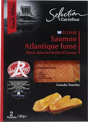 Saumon Atlantique fumé  Elevé dans les lochs d'Ecosse Carrefour, Carrefour Sélection 240 g, code 3245414079069
