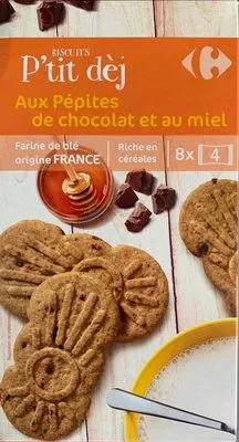 Biscuits P'tit dèj aux pépites de chocolat et au miel Carrefour 400 g, code 3245414263048