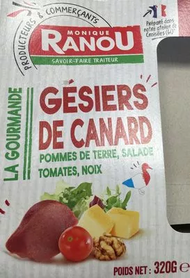 Salade La Gourmande Gésiers de canard, Pomme de terre Salade, Tomates, Noix Monique Ranou, Intermarché 320 g, code 3250392194185