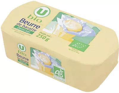 Beurre demi sel de baratte U Bio,  U 250 g, code 3256224252061