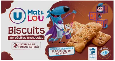 Biscuits aux pépites de chocolat riches en vitamines U,  U Mat & Lou 180 g, code 3256227447730