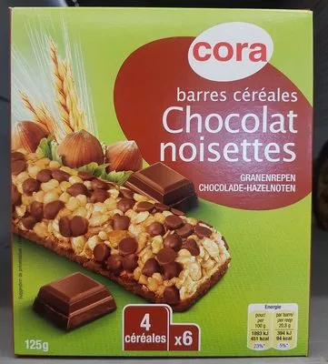 Barres Céréales Chocolat Noir Noisettes Cora 125 g e (20,8 g * 6), code 3257984658582