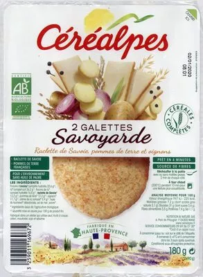 2 GALETTES Savoyarde Raclette de Savoie, pommes de terre et oignons Céréalpes 180 g, code 3259011169672
