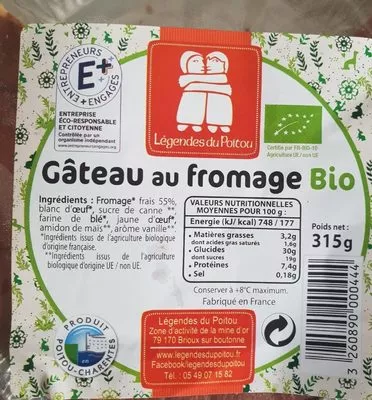Gâteau au Fromage Bio Légendes du Poitou 315 g, code 3260890000444