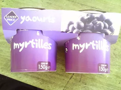 Yaourts myrtilles Leader Price, DLP (Distribution Leader Price), Groupe Casino 300 g (2 * 150 g), code 3263859629816