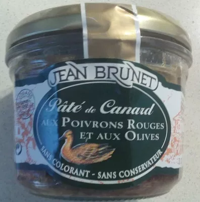 Pâté de Canard aux Poivrons Rouges et aux Olives Jean Brunet 180 g e, code 3269617089489