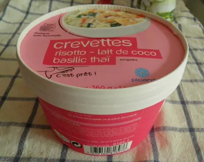 Crevettes risotto-lait de coco-basilic thaï, surgelés Picard 360 g, code 3270160818976