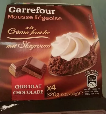Mousse liégeoise à la crème fraîche Carrefour 320 g  2x(2 x 80 g), code 3270190216797