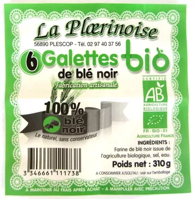 6 galettes de blé noir bio La Ploerinoise 310 g, code 3346661111738