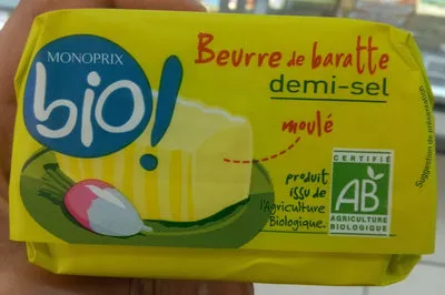 Beurre de baratte demi-sel Monoprix Bio, Monoprix 250 g, code 3350030137045