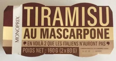 Tiramisu au mascarpone Monoprix 160 g (2x130g), code 3350030148690