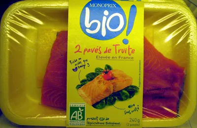 2 pavés de Truite Bio Monoprix bio !, Monoprix 240 g (2 pavés de 120 g), code 3350030215958