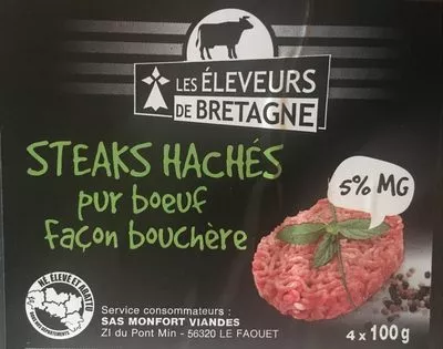 Steak haches pur boeuf façon bouchère Les éleveurs de Bretagne 400g, code 3361114018990
