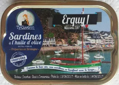 Sardines à l'Huile d'Olive Extra Vierge Erquy Millésime 2017 Ty-Gwenn 115 g (87 g net égoutté), code 3389090018261