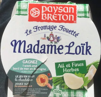 Le Fromage Fouetté Madame Loïk, Ail & Fines Herbes (23 % MG) Paysan Breton 150 g, code 3412290071801