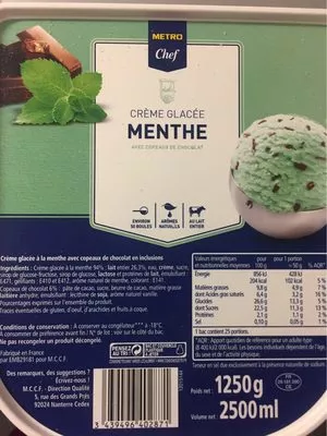 Crème glacée menthe Metro Chef, Metro 1250 g - 2500 ml, code 3439496402871