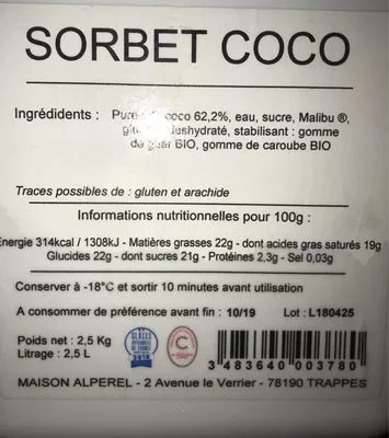 Sorbet coco Maison Alperel , code 3483640003780