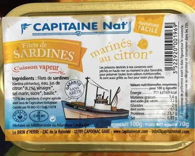 Filet de sardines Capitaine Nat' 100 g (égoutté : 70 g), code 3522920001969