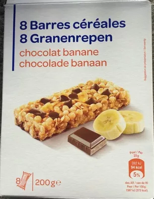 Barres céréales Chocolat Banane Produits Blancs, Carrefour 200 g, code 3560070449514