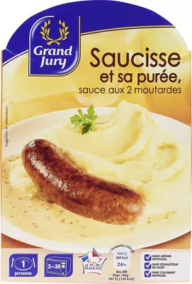 Saucisse et sa Purée, Sauce aux 2 Moutardes Grand Jury,  Carrefour 300 g, code 3560070459483