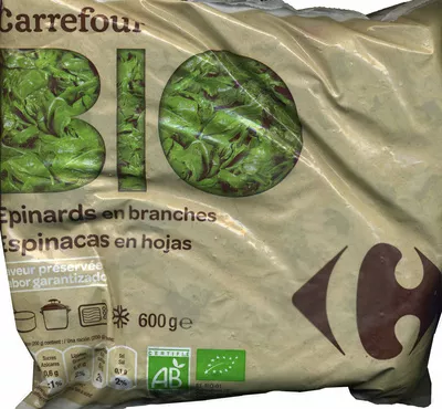 Espinacas en hojas congeladas ecológicas "Carrefour Bio" Carrefour bio 600 g, code 3560070570959