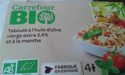 Taboulé à la menthe Carrefour Bio, Carrefour garniture 550g + semoule 180g, code 3560070749089