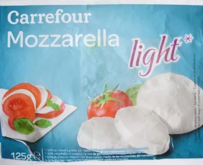 Mozzarella light* (9 % MG) Carrefour, CMI (Carrefour Marchandises Internationales), Groupe Carrefour 240 g (125 g net égoutté), code 3560070925544