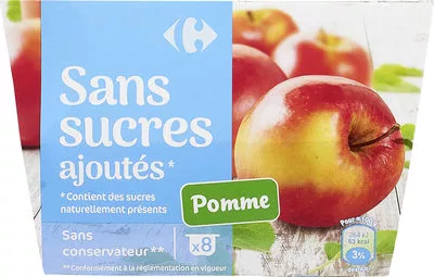 Purée de pommes sans sucres ajoutés**Contient des sucres naturellement présents Carrefour 800 g (8 x 100 g), code 3560070969678