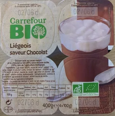 Liégeois saveur chocolat CARREFOUR BIO 400 g, code 3560071182106