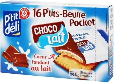 Petit beurre pocket choco-lait x 16 P'tit Déli, Marque Repère 268 g, code 3564700483916