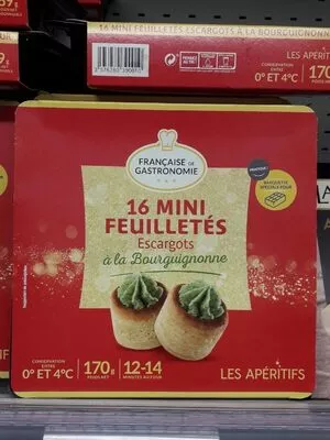 16 mini feuilletés Escargot à la bourguignonne Française de Gastronomie 170 g, code 3576280390010