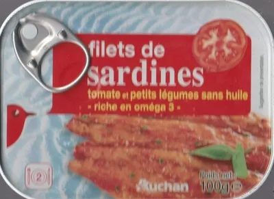 Filet de sardines tomate et petits légumes sans huile Auchan 100 g, code 3596710055715