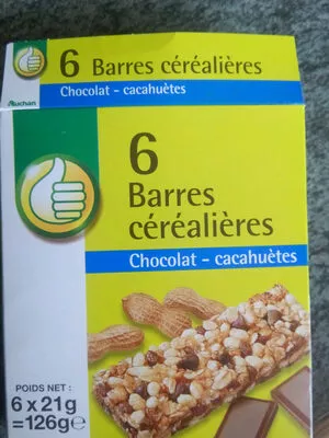 6 Barres Céréalières Chocolat-Cacahuètes Pouce, Auchan 126 g e (6 * 21 g), code 3596710061709